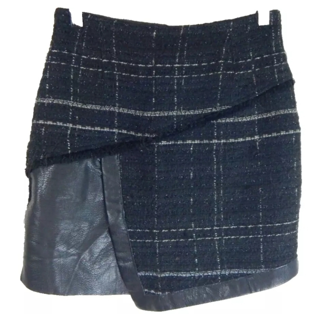 Zara Tweed Faux Leather Mini Skirt